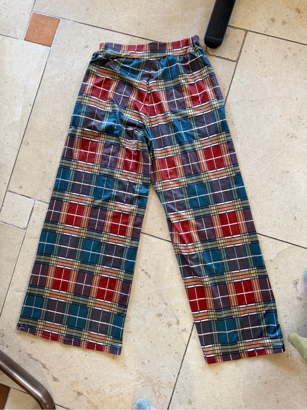 Plaid Wide-Leg Lounge Pants - Red & Teal